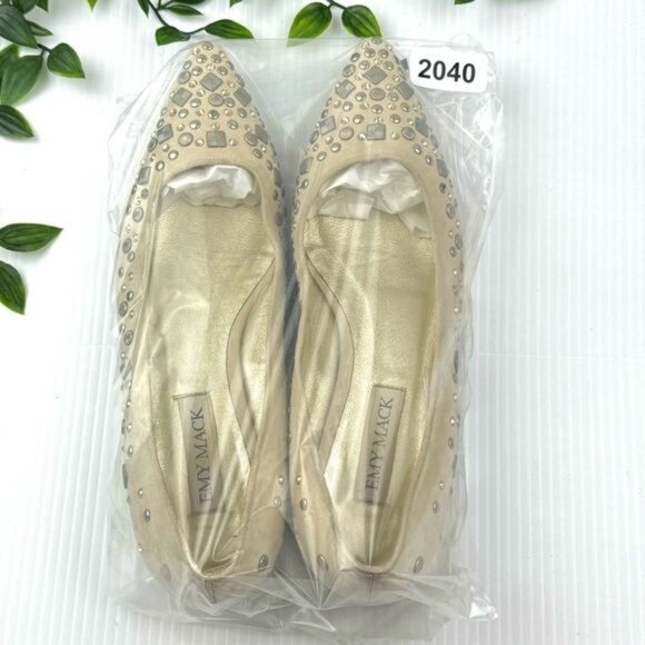 EMY MACK ivory studded suede ballet flats pointed toe 7.5 - Picture 11 of 12